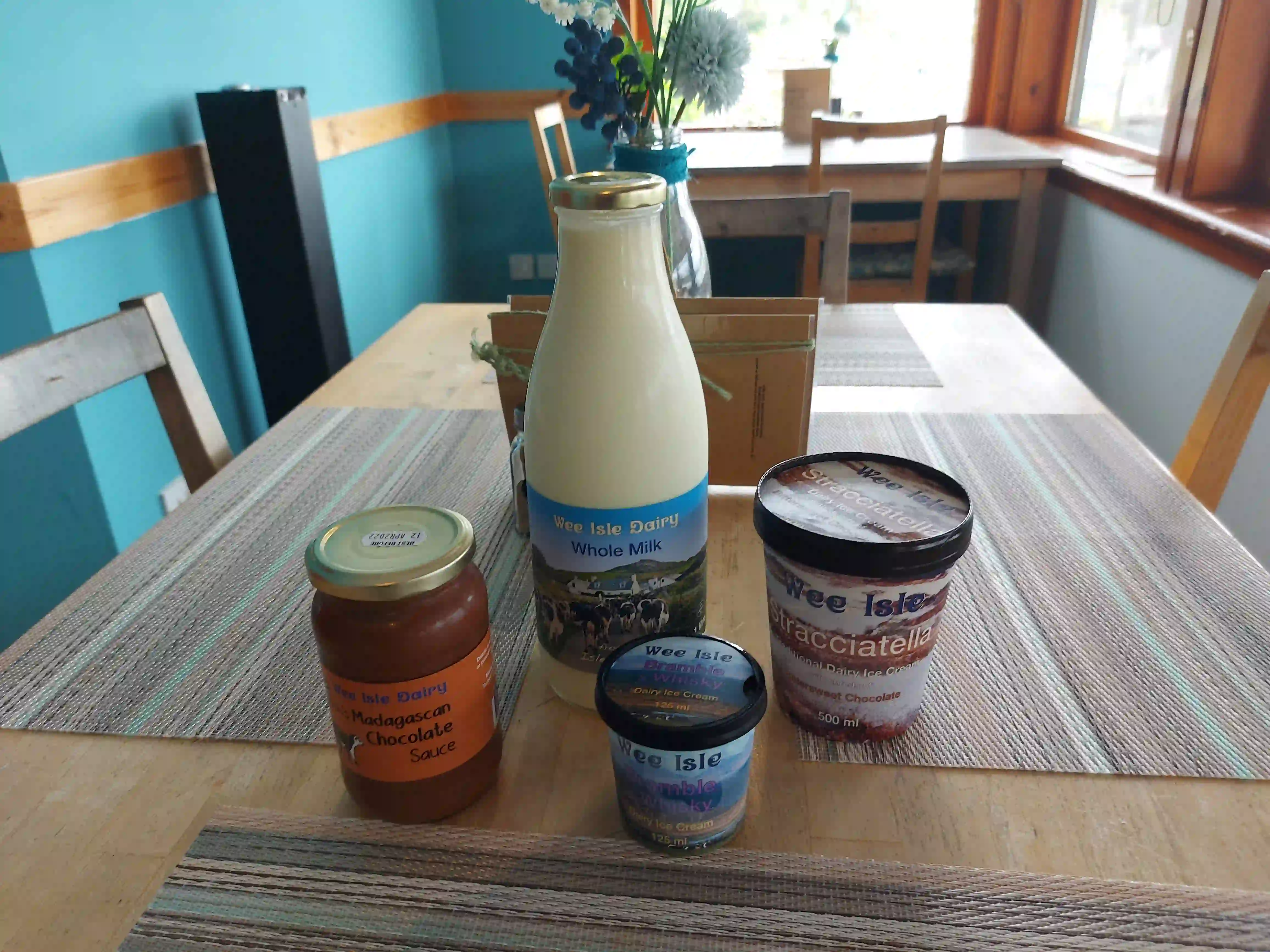 Wee Isle Dairy products on a table