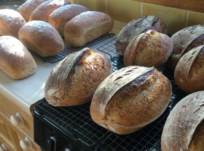 Bread stacked ontop of oven